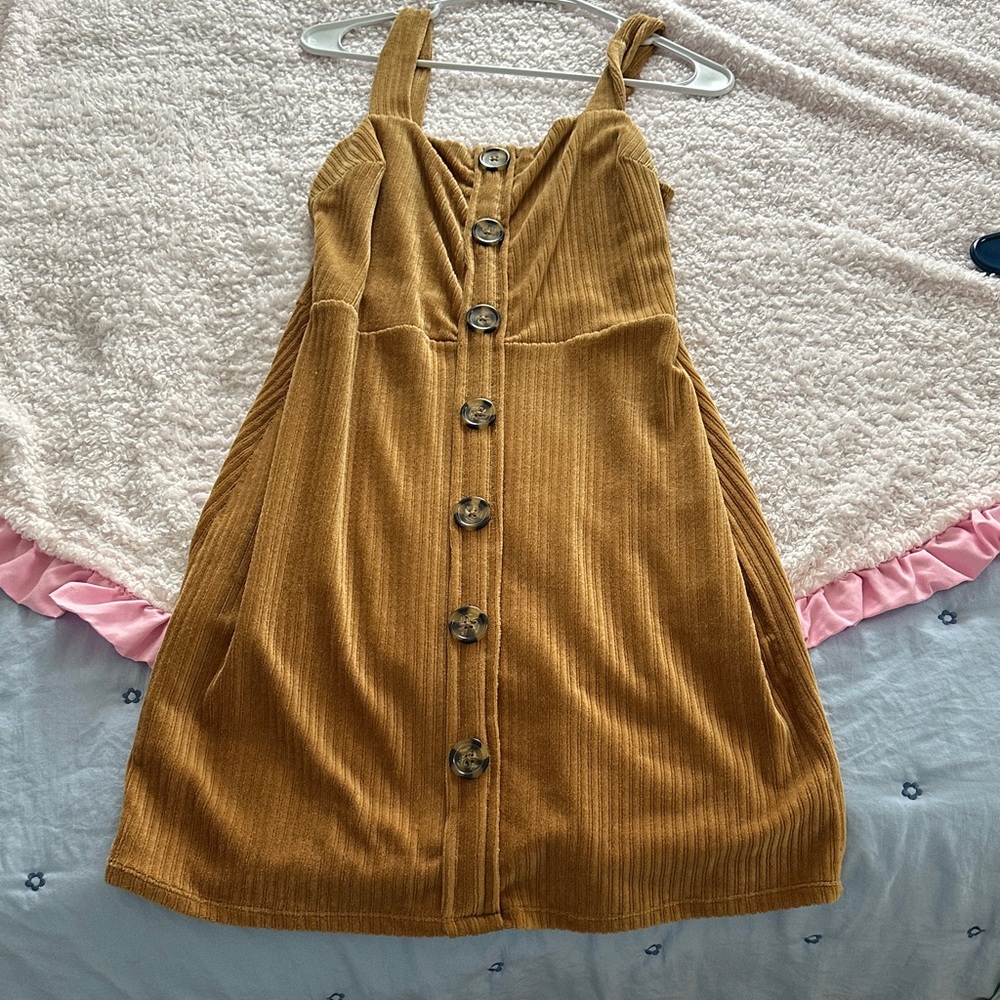 No Boundaries Mustard Button-Front Mini Dress